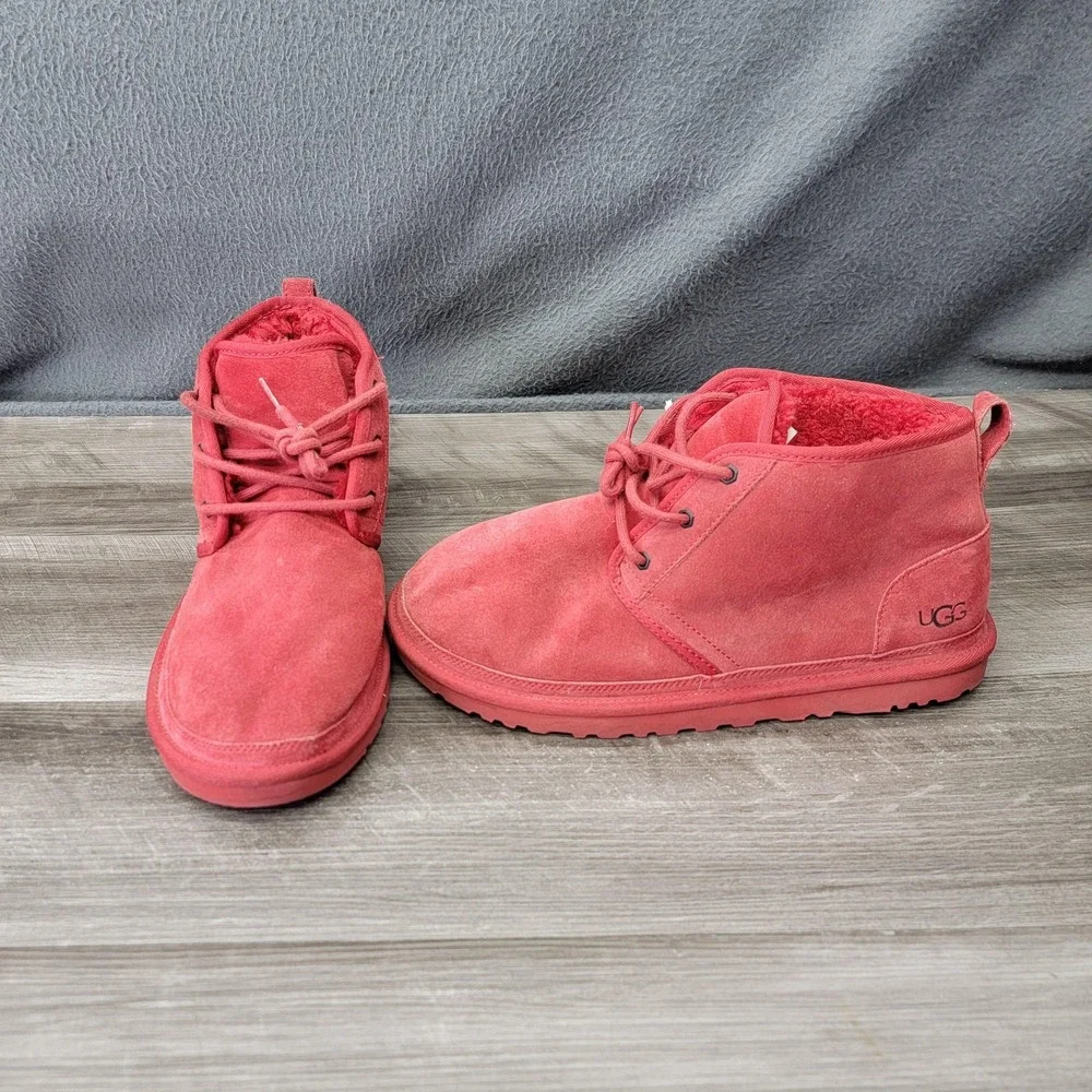 UGG Boots Mens Size 12 Red Suede Chukka Lined Lace Up Winter Casual Outdoor
